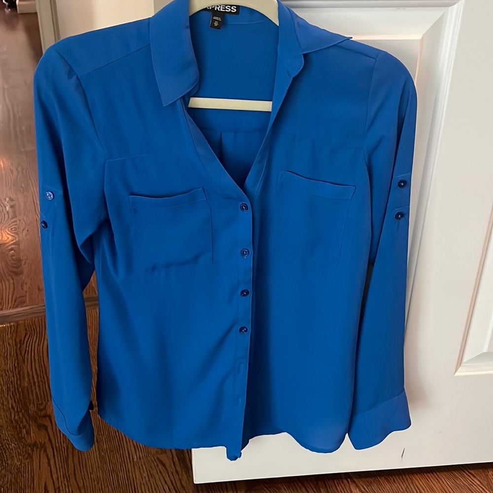 Express V Neck button down with roll sleeves